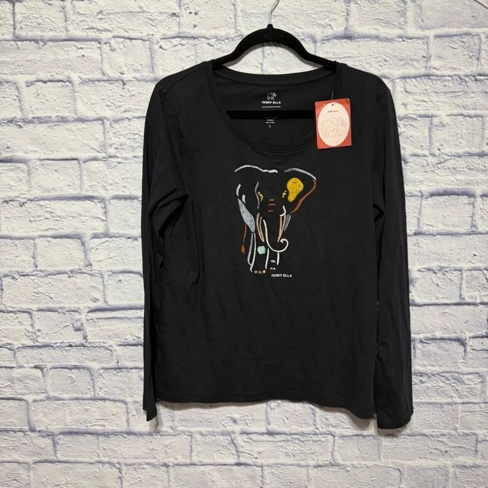 Ivory Ella New long sleeve black t shirt top multicolor NWT